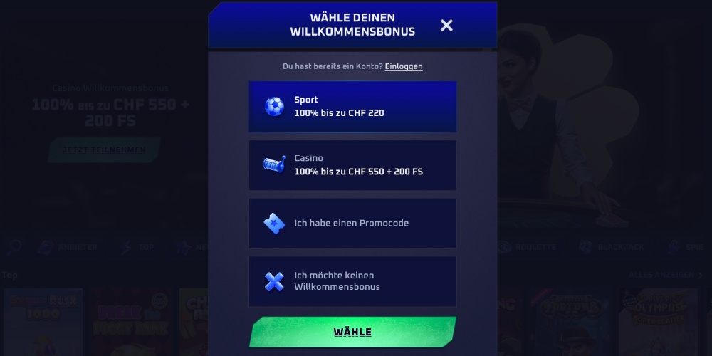 W&auml;hlen Sie einen Casino-Bonus