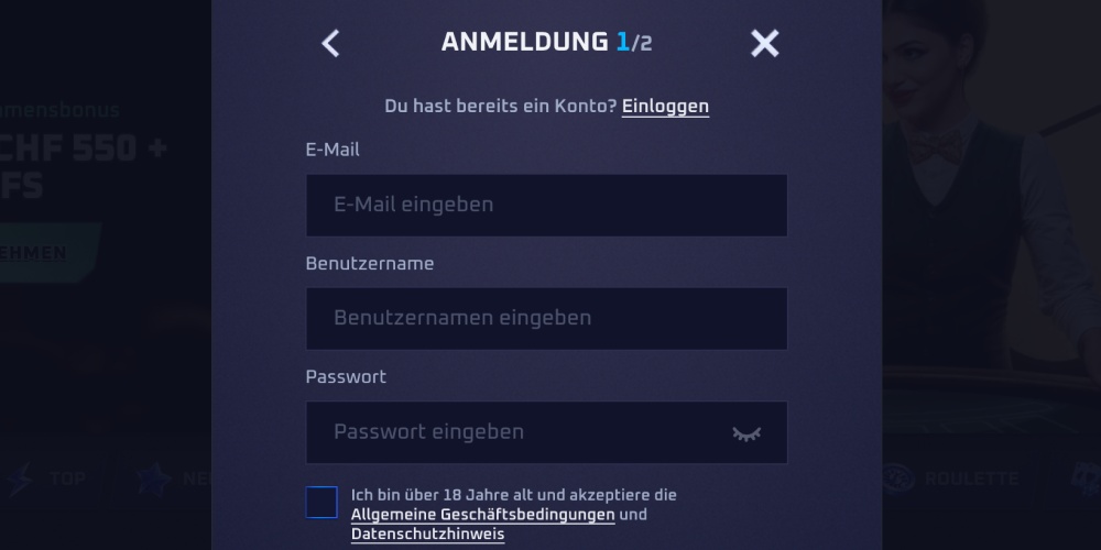 F&uuml;llen Sie die Registrierungsfelder aus.