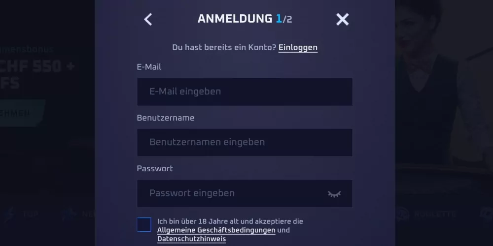 F&uuml;llen Sie die Registrierungsfelder aus.